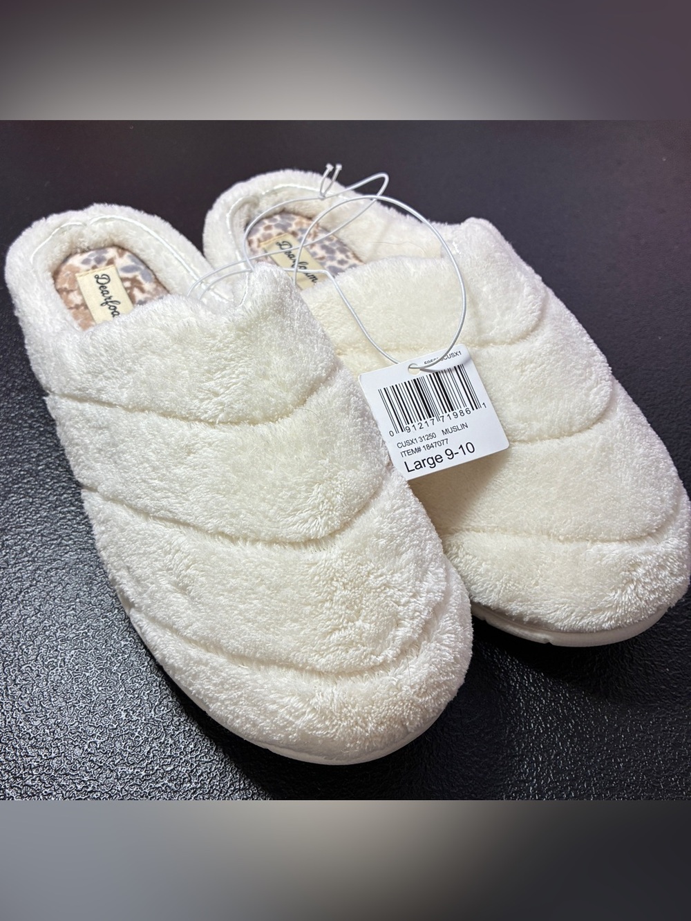 dearfoams Cream Plush Slip-On Women's Slippers